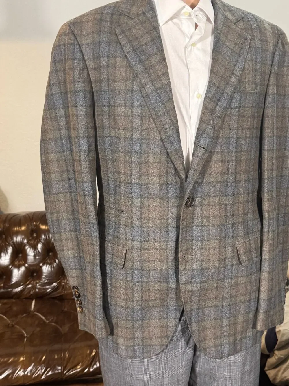 Brunelli Cucinelli Multicolor Plaid Blazer Sport Coat Cashmere Silk 50EU 40R US